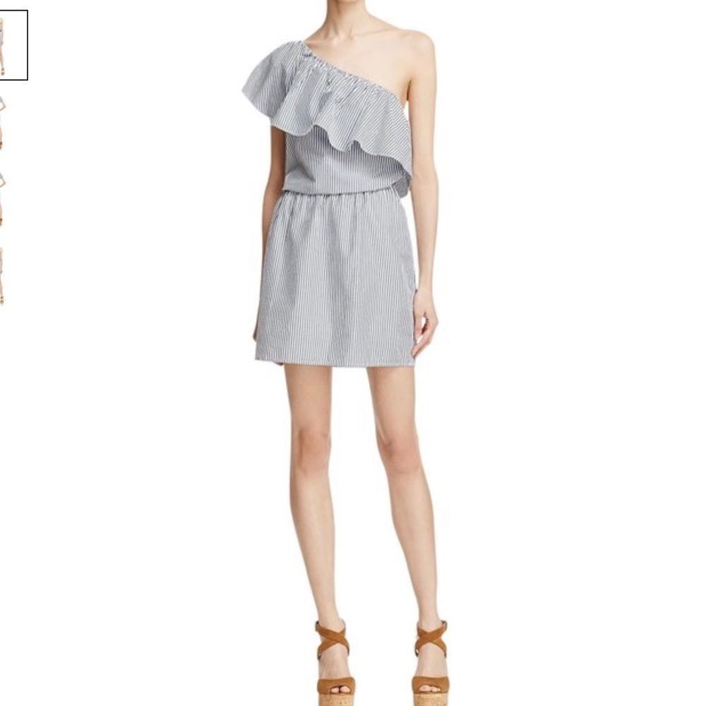 Ella‎ Moss One Shoulder Blue/White Striped Dress S